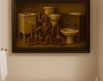 Renaissance Plumbing Wall Art | Bathroom Vanity Still Life | Baroque Vintage Pipes Print | Quirky Bathroom Decor | Plumber Gift