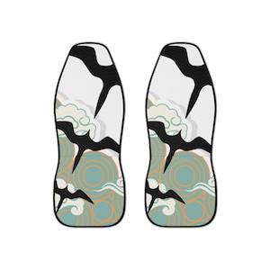 Elegantes fundas para asientos de coche de inspiración hawaiana y japonesa en color espuma de mar: diseño artístico moderno para interiores de coches, accesorio automotriz, regalo único.