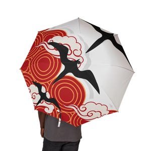 Artistic Folding Umbrella, Hawaiian-Japanese-Inspired Design, Stylish Weather Protection, Unique Gift for Nature Lovers, Rain Gear, Travel