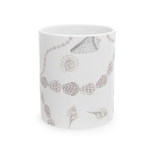 Seashell Pattern Ceramic Mug, Coastal Decor, Beach Lover Gift, Ocean Themed Coffee Cup, Nautical Homeware, Summer Vibes