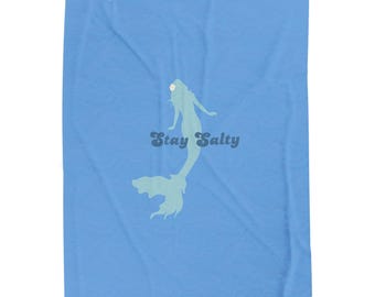 Personalized Sea-Inspired Velveteen Plush Blanket, Cozy Throw for Beach Lovers, Perfect Gift for Summer, Mermaid Decor, Stay Salty Blanket