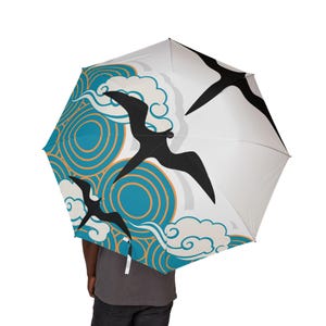 Stylish Teal Foldable Umbrella with Artistic Cloud Design, Unique Travel Umbrella, Perfect Gift for Rainy Days, Fashionable Accessories