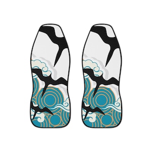 Elegantes fundas para asientos de coche en verde azulado con inspiración hawaiana y japonesa: diseño artístico moderno para interiores de coches, accesorios automotrices, decoración del hogar y regalos únicos.