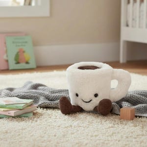 Mini pluche espressokopje - Schattig klein koffiespeeltje - Origineel kantoorcadeau, stressverlichting, kawaii decoratie, klein 10 cm