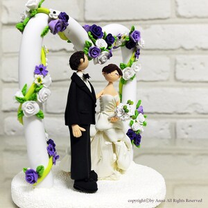 Flower arch heart shape wedding cake topper deco, gift image 2