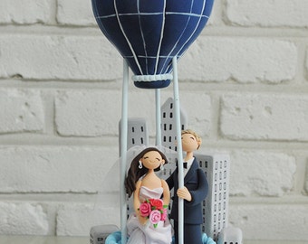 NY background hot air balloon custom wedding cake topper