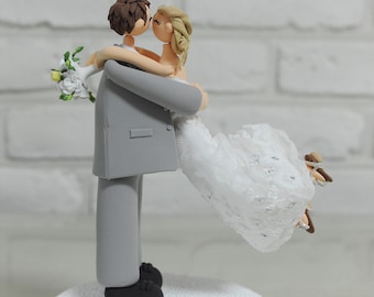 Cute hugging couple custom weddng cake topper decoration