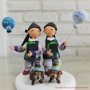 Twin in Korean Hanbok birthday cake topper