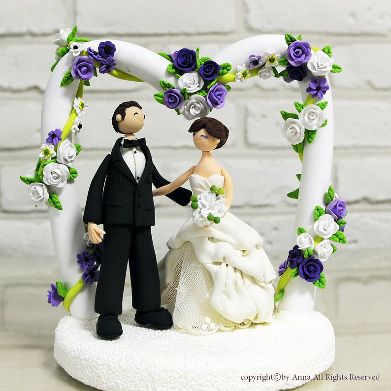 Flower arch heart shape wedding cake topper deco, gift image 1