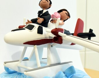 Honeymoon by plane theme wedding cake topper keepsake