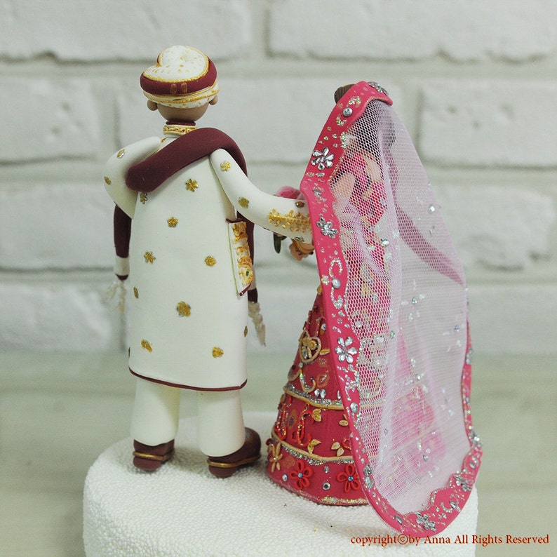 Custom Wedding Cake Topper Indian couple gift, decoration image 2