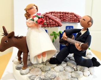 Santorini theme wedding cake topper - Destination wedding
