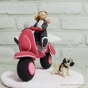 Benutzerdefinierte Hochzeitstorte Topper - paar auf Vespa-