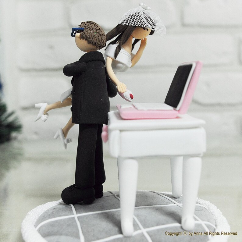 Custom Wedding Cake Topper Workaholic couple image 2