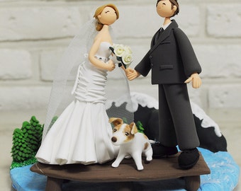 Lake ocean mountain outdoor theme personalized wedding decoration, cake topper