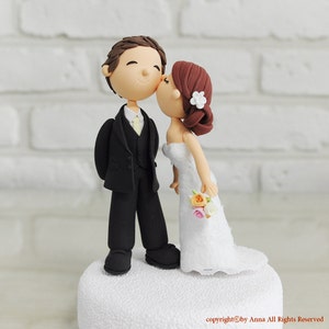 Custom Wedding Cake Topper Kiss him on the cheek image 1