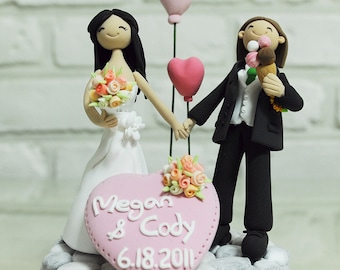 Cute couple wedding cake topper gift with balloons and ice cream