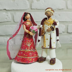 Custom Wedding Cake Topper Indian couple gift, decoration image 1