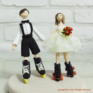 Custom Wedding Cake Topper - Playing roller blades and skates couple -