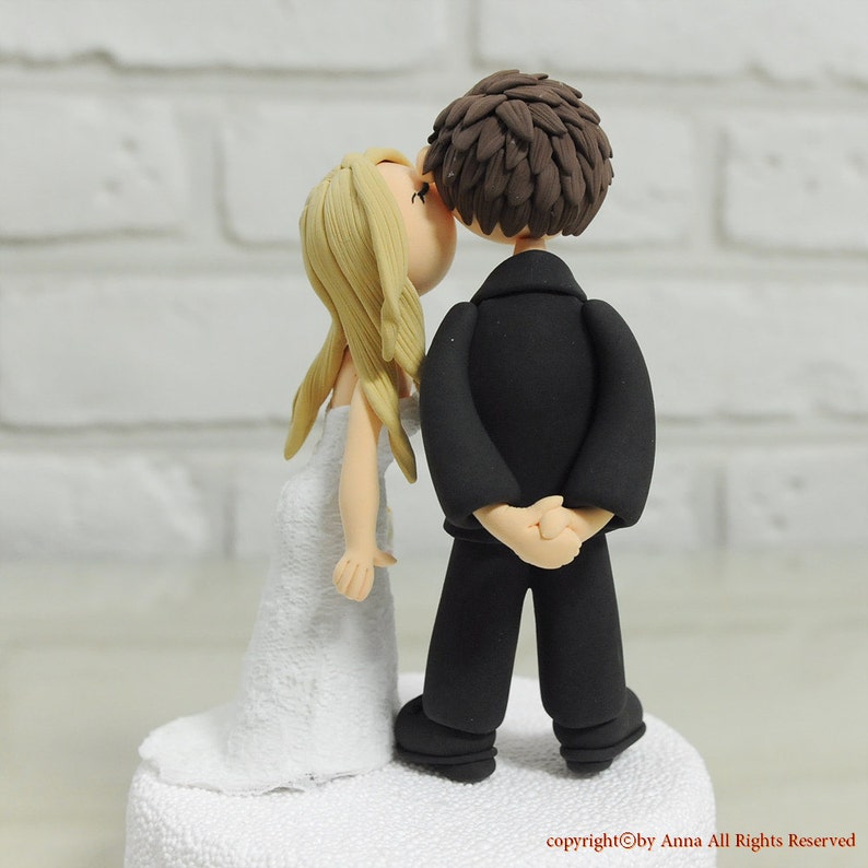 Custom Wedding Cake Topper Kiss him on the cheek image 3