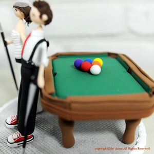 Playing pool, billiards custom wedding cake topper decoration gift keepsake image 3