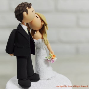 Custom Wedding Cake Topper Kiss him on the cheek image 5