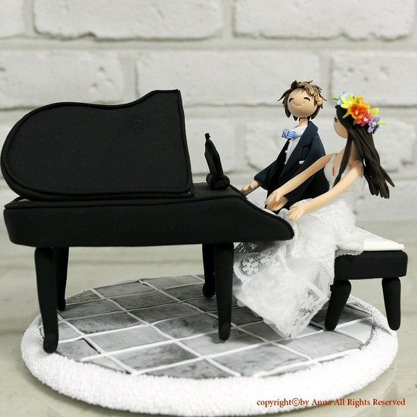Playing piano couple custom wedding cake topper decoration gift