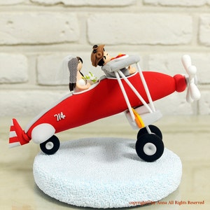 Red biplane, airplane custom wedding cake topper decoration gift keepsake image 2