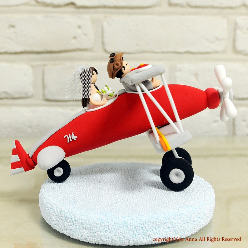 Red biplane, airplane custom wedding cake topper decoration gift keepsake image 2