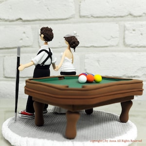 Playing pool, billiards custom wedding cake topper decoration gift keepsake image 1