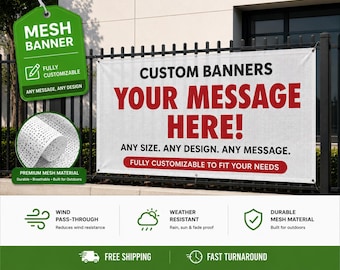 Custom Mesh Banner | Wind Resistant Outdoor Banner | Personalized Fence Banner | Business, Construction, Event & Storefront Sign
