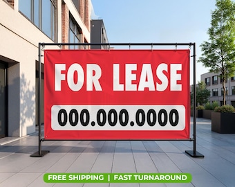 FOR LEASE Banner with Phone Number – 13oz Vinyl Sign | Waterproof UV-Resistant | Outdoor Indoor Property Rental Advertising