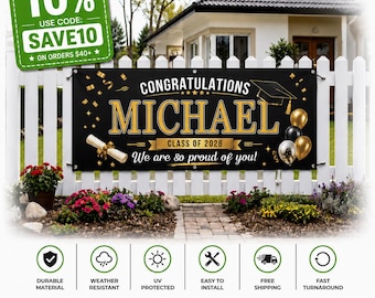 Personalized Graduation Banner, Class of 2026 Banner, Custom Name Graduation Sign, Graduation Party Decor, Congrats Graduate Poster