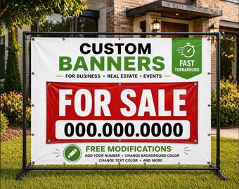 Cartel de "Se vende" para propiedades / Letrero inmobiliario personalizado / Letrero de "Se vende" para casas o locales comerciales / Pancarta de vinilo impermeable para exteriores