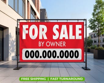 FOR SALE by Owner Banner – 13oz Vinyl Sign | Waterproof UV-Resistant | Outdoor Indoor Property Advertising Sign