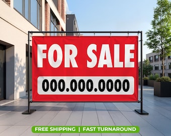 FOR SALE Banner – Durable 13oz Vinyl Sign | Waterproof UV-Resistant | Indoor Outdoor Property Advertising Banner Sign.