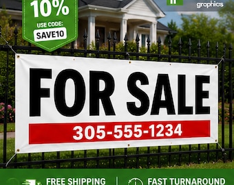 FOR SALE Banner with Phone Number, Custom Real Estate Yard Sign, Waterproof Vinyl Banner