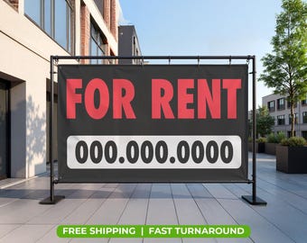 FOR RENT Banner with Phone Number – 13oz Vinyl Sign | Waterproof UV-Resistant | Indoor Outdoor Property Rental Advertising.