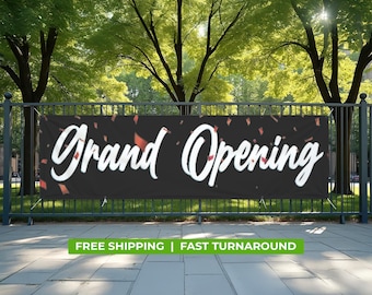 Personalized 'Grand Opening' Banner | Custom Vinyl Sign with Your Logo | 13oz Waterproof Heavy Duty | Pre-Designed & Modifiable Signage