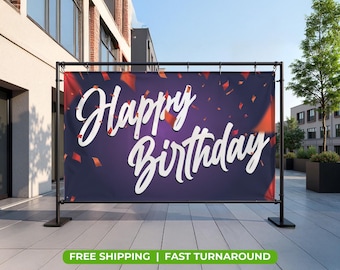 HAPPY BIRTHDAY Banner – 13oz Durable Vinyl Sign | Waterproof & UV-Resistant | Reusable Outdoor Indoor Party Decoration Sign.