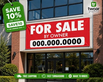 Owner's Property Banner, FSBO Real Estate Sign, Waterproof Vinyl Banner