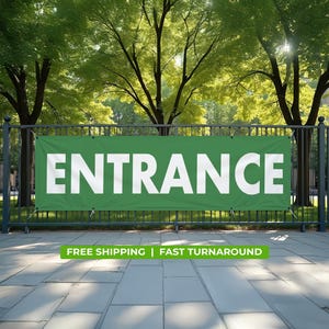 ENTER HERE Banner – 13oz Vinyl Sign | Waterproof UV-Resistant | Indoor Outdoor Directional Signage for Businesses & Events.