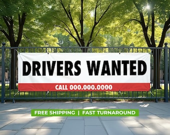 DRIVERS WANTED Banner – 13oz Durable Vinyl Sign | Waterproof UV-Resistant | Indoor Outdoor Hiring Advertisement Sign.