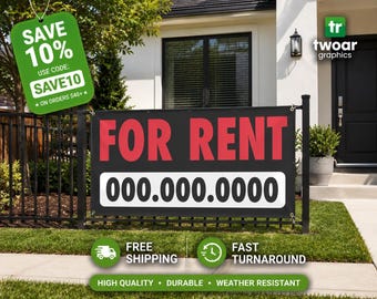 FOR RENT Banner with Phone Number – 13oz Vinyl Sign | Waterproof UV-Resistant | Indoor Outdoor Property Rental Advertising.