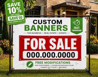 For Sale Banner for Property | Custom Real Estate Sign | House or Commercial Space For Sale Sign | Waterproof Outdoor Vinyl Banner