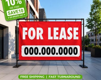 For Lease Banner, Waterproof Vinyl Rental Sign, Outdoor Property Banner