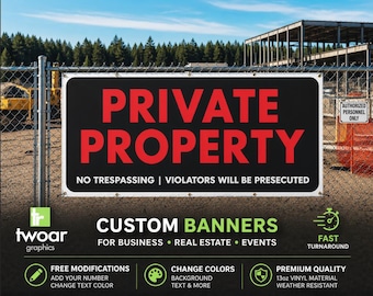 Cartel de Prohibido el Paso en Propiedad Privada / Letrero de Advertencia Personalizado para Negocios / Pancarta de Vinilo Impermeable para Exteriores / Letrero con Logotipo Personalizado