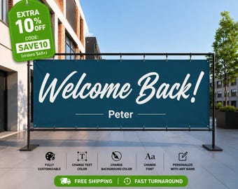 Personalized 'Welcome Back' Banner | Custom Vinyl Sign with Your Logo | 13oz Waterproof Heavy Duty | Pre-Designed & Modifiable Signage
