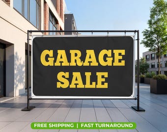 GARAGE SALE Banner – 13oz Durable Vinyl Sign | Waterproof, UV-Resistant | Reusable Outdoor Indoor Yard Sale Advertising Sign.