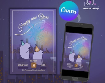 Tarjeta de Año Nuevo de Flork – Editable en Canva